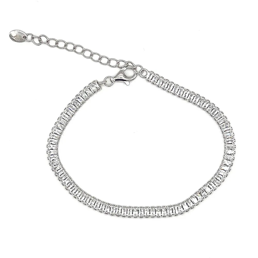 Bratara Tennis Argint 925 Rodiat 0.4 cm cu Diamante CZ Albe Baguette Cut Bratara Lasardo Gioielli