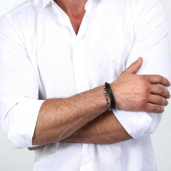 Bratara barbateasca Sector din piele, lemn si otel inoxidabil Bratara Lasardo Gioielli