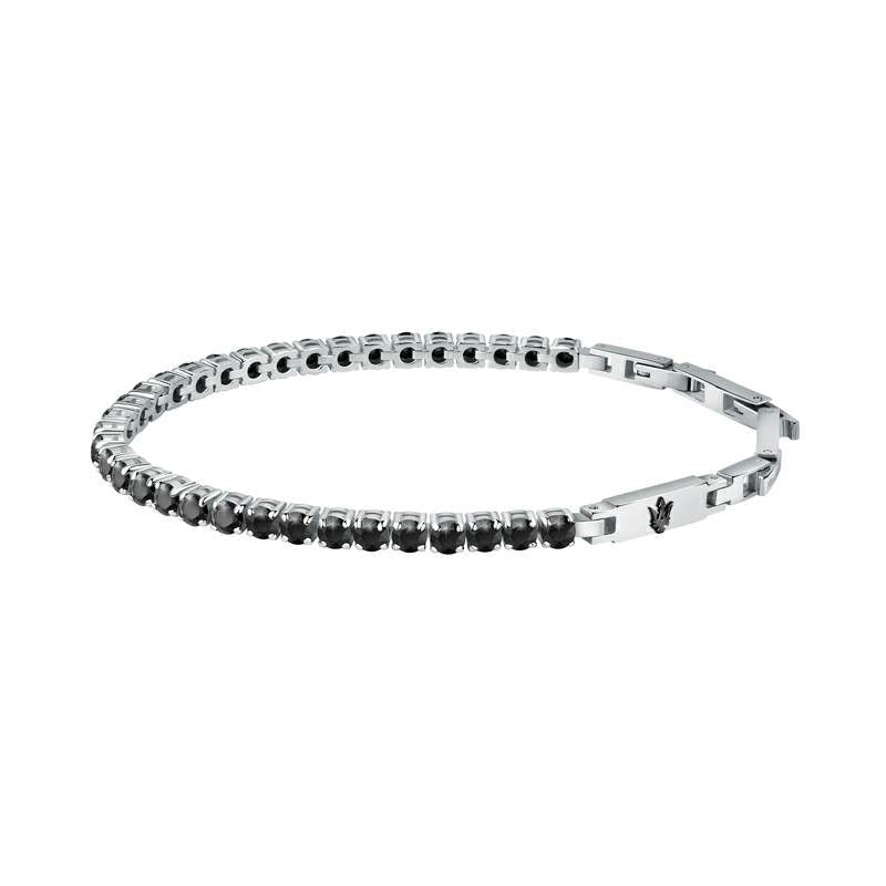 Brățară bărbătească Maserati tip tennis, din oțel inoxidabil, cu diamante CZ negre. Design elegant, sport-lux, perfect pentru un look sofisticat