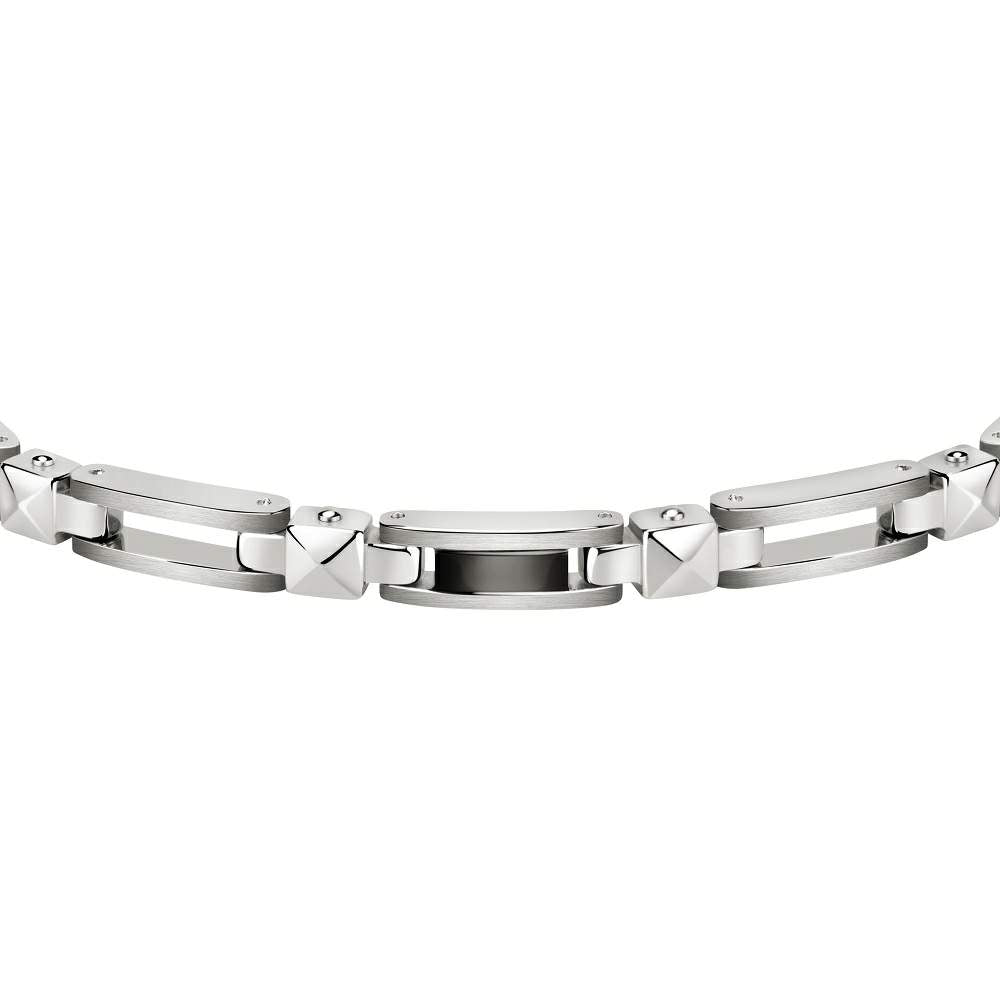 Detaliu brățară bărbătească Morellato Motown, segmente negre din oțel inoxidabil și finisaje lucioase.