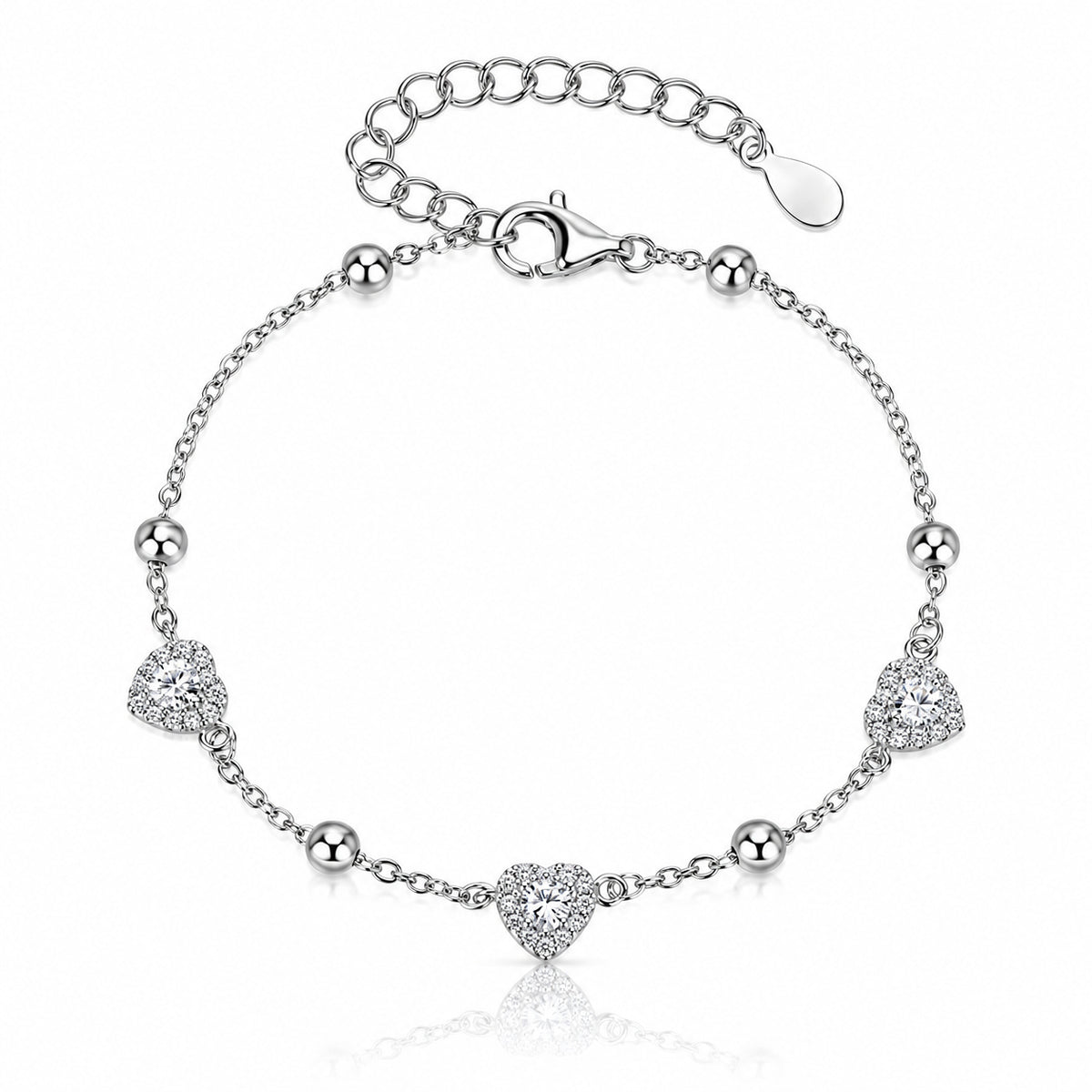 Bratara dama din argint 925 rodiat cu inimi si diamante CZ albe claritate AAAAA montate micropave