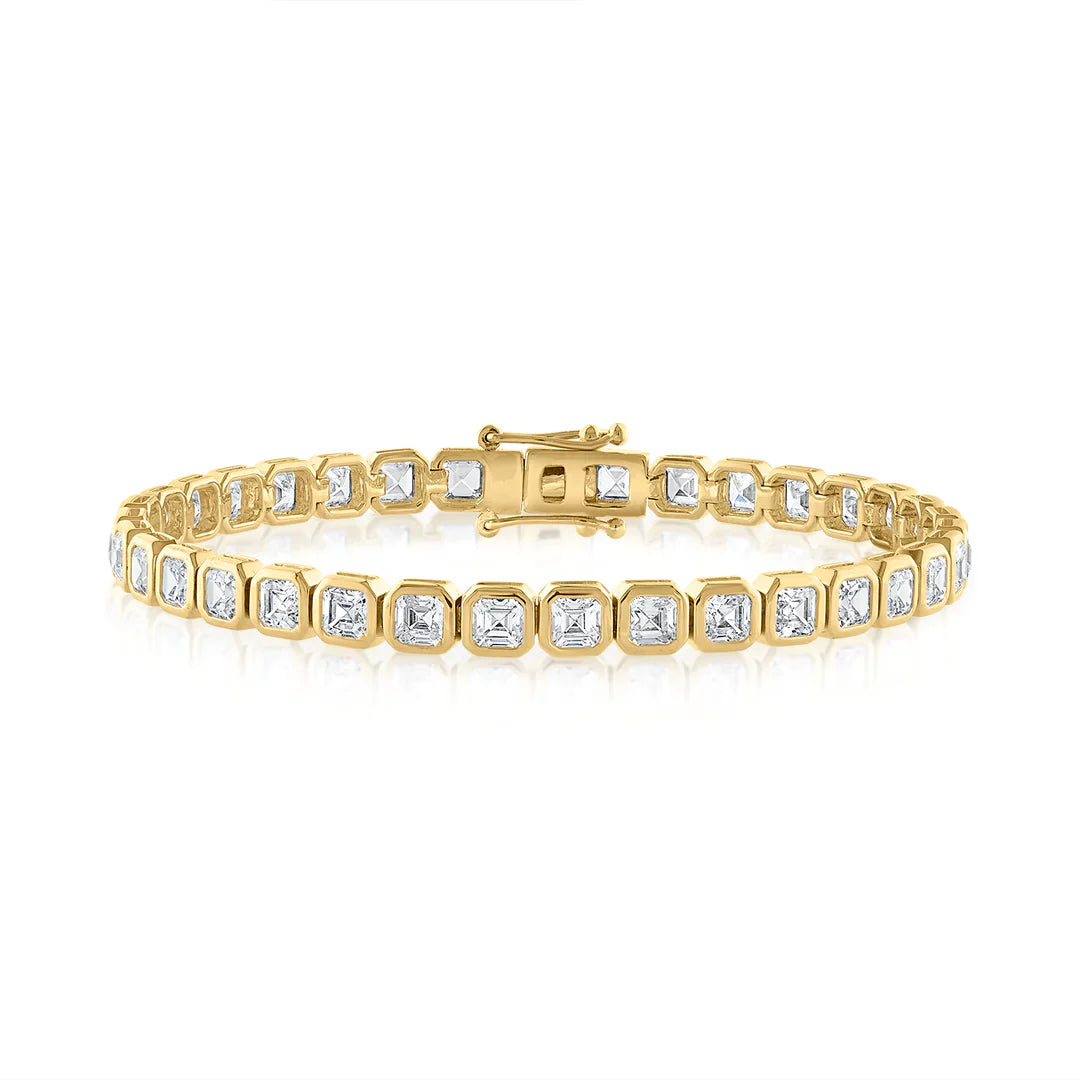 bratara tennis din argint rodiat auriu cu diamante cz albe cushion cut