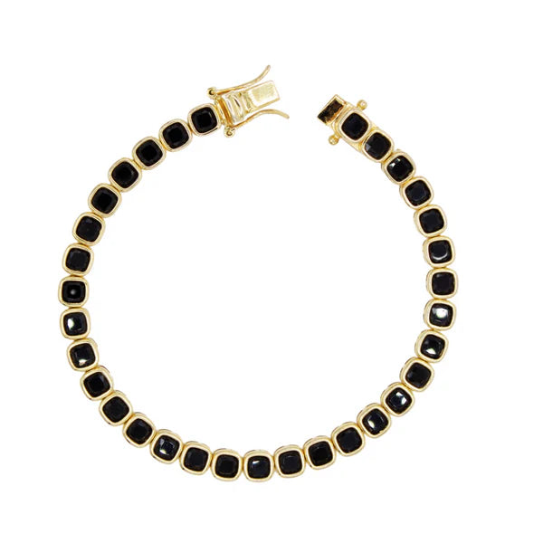 bratara tennis argint rodiat auriu cu diamante cz negre cushion cut