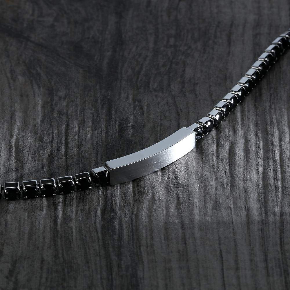 Bratara Tennis Barbateasca Sector cu Placuta si Diamante CZ Negre Bratara Lasardo Gioielli