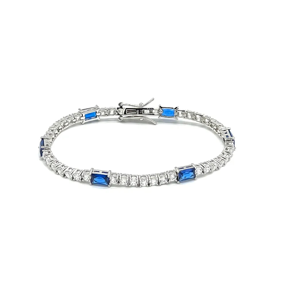 Bratara Tennis din Argint 925 Rodiat 0.3 cm cu Safire si Diamante CZ Albe Bratara Lasardo Gioielli