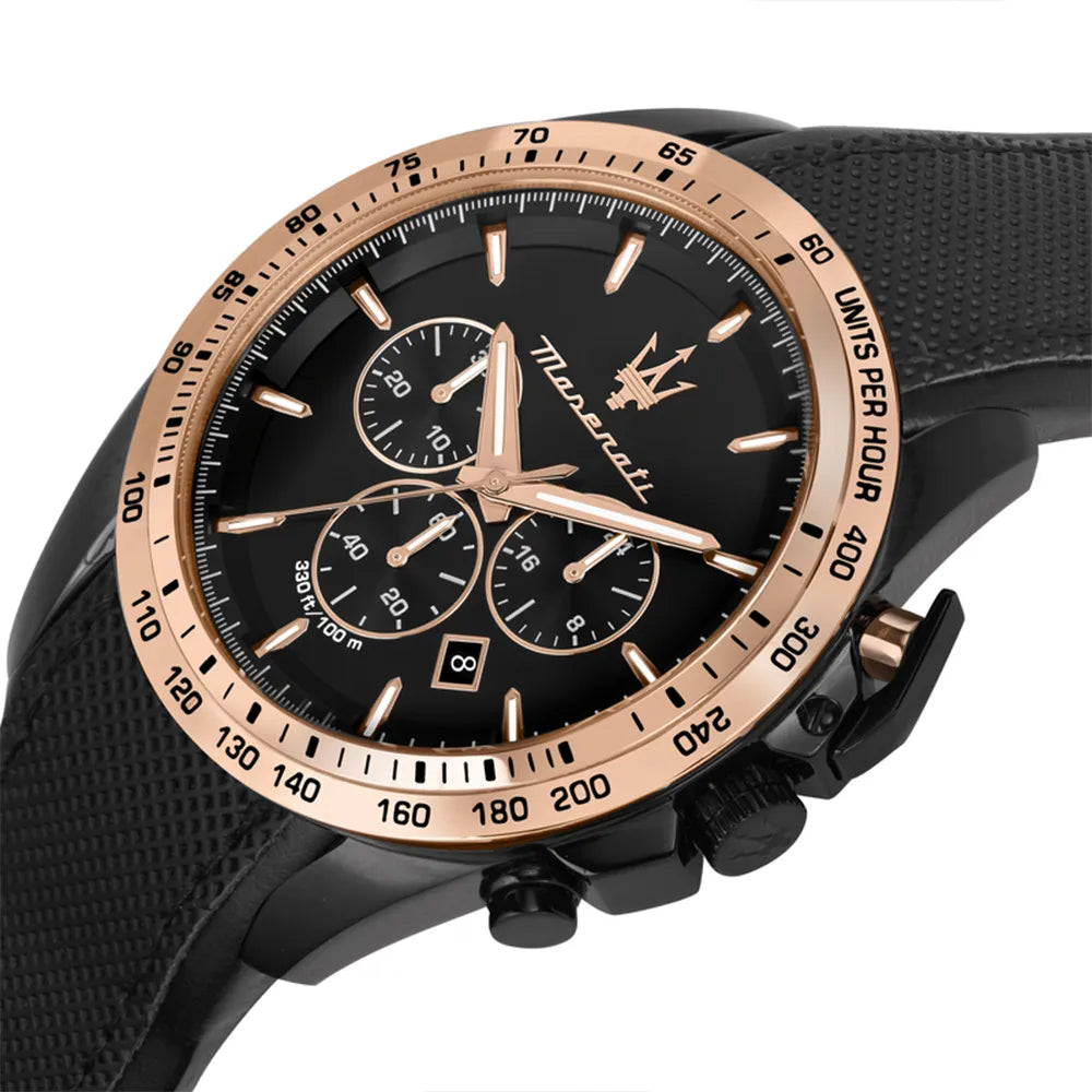 ceas maserati negru cu rose gold