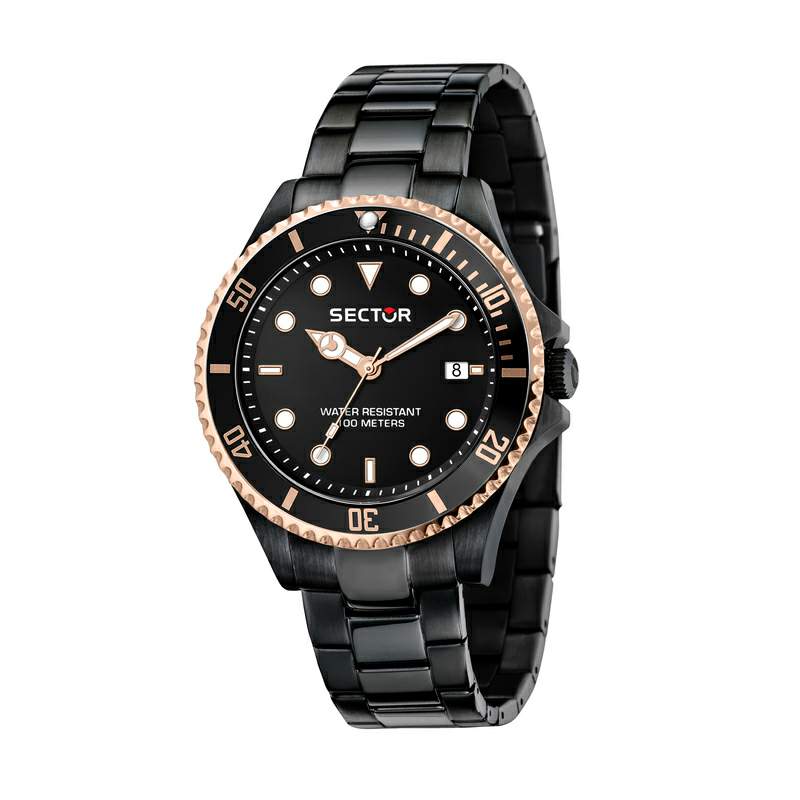 Ceas Barbatesc Sector 230 Curea Metalica Neagra si Cadran Negru cu Elemente Rose Gold Ceas Lasardo Gioielli