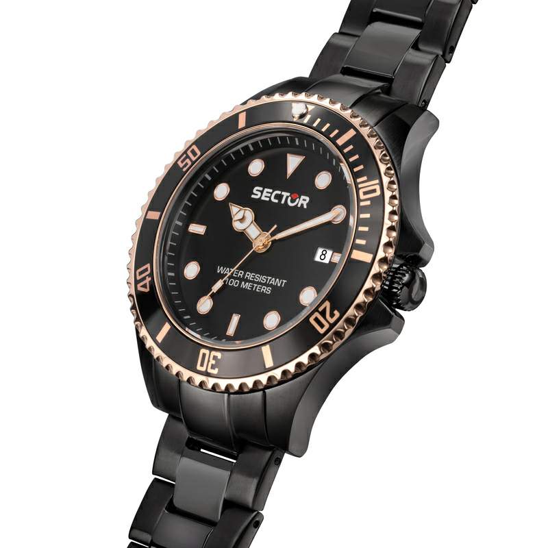 Ceas Barbatesc Sector 230 Curea Metalica Neagra si Cadran Negru cu Elemente Rose Gold Ceas Lasardo Gioielli