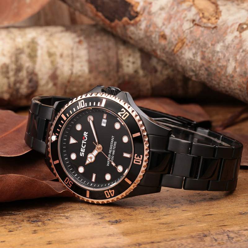 Ceas Barbatesc Sector 230 Curea Metalica Neagra si Cadran Negru cu Elemente Rose Gold Ceas Lasardo Gioielli