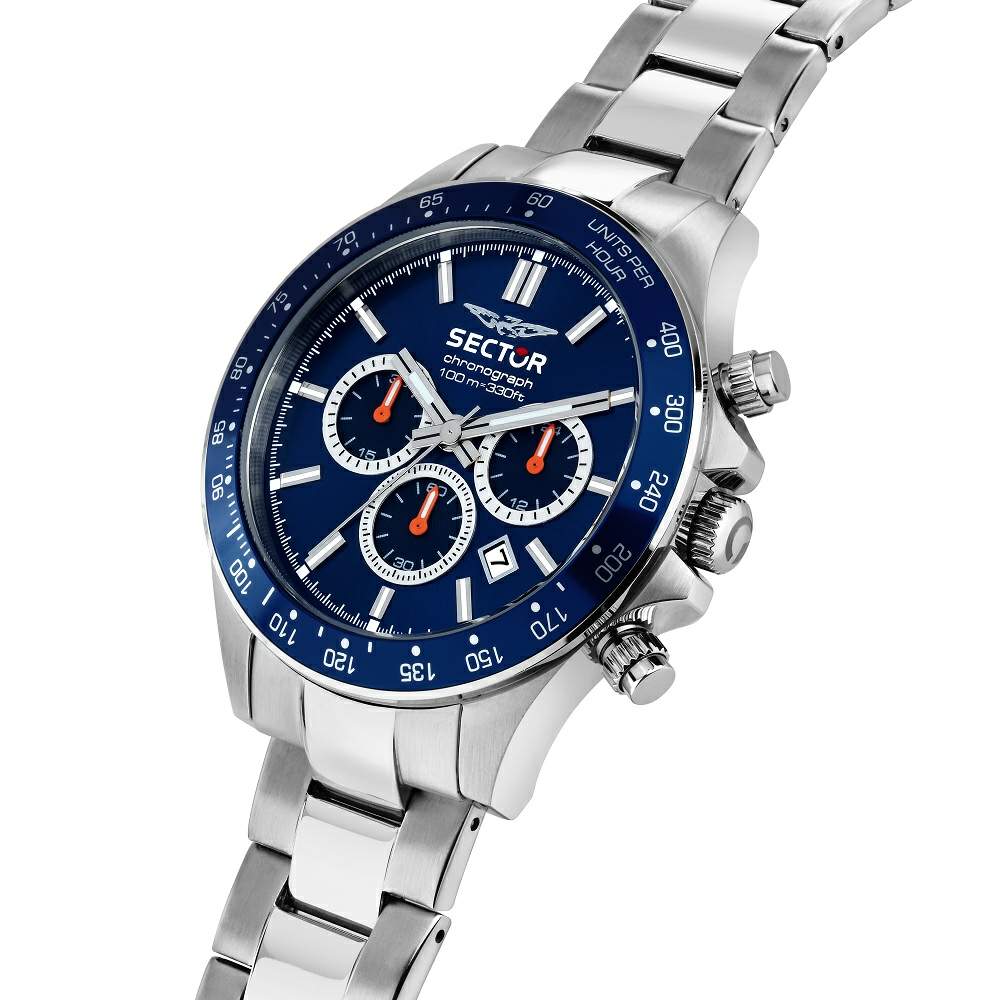Ceas Barbati Sector 230 Cronograf Curea Metalica Argintie si Cadran Albastru Ceas Lasardo Gioielli
