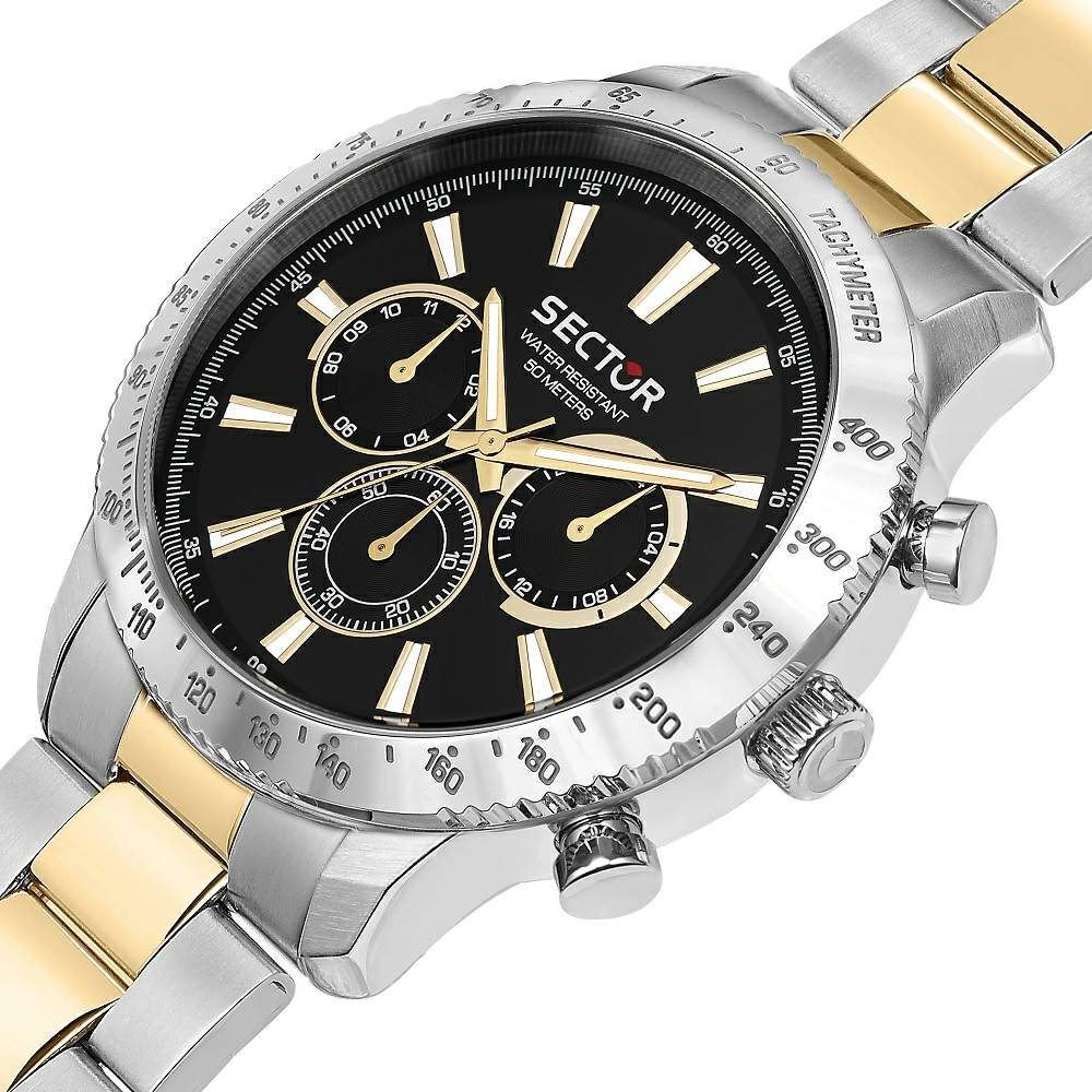 Ceas Barbatesc Sector 270 Multifunction Curea Metalica Argintiu cu Auriu si Cadran Negru Ceas Lasardo Gioielli