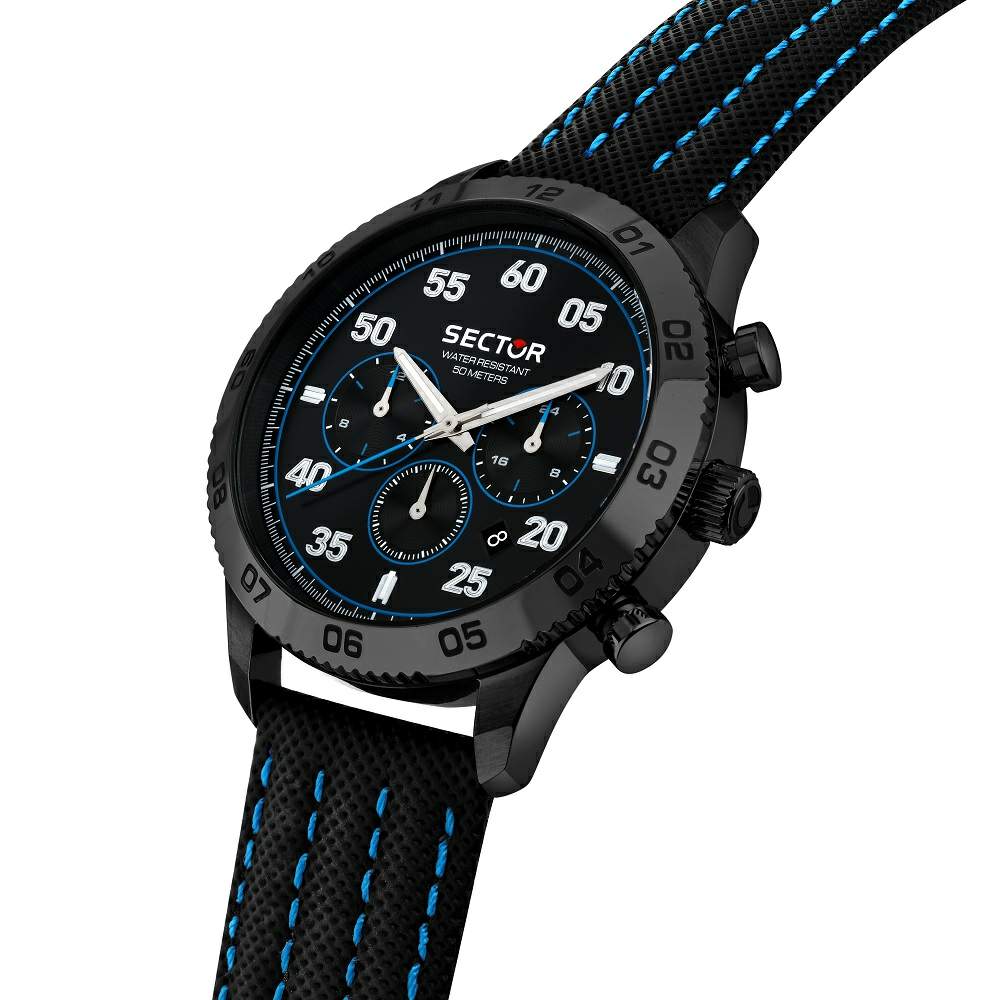 Ceas Barbatesc Sector 230 Cronograph Curea Silicon Neagra si Cadran Negru Ceas Lasardo Gioielli