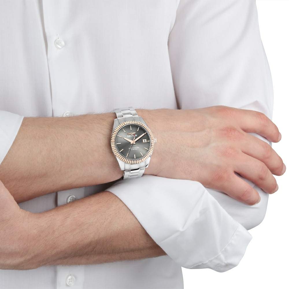 Ceas Barbatesc Sector 240 Curea Metalica Argintie si Elemente Rose Gold Ceas Lasardo Gioielli