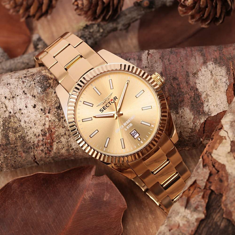 Ceas Barbatesc Sector 240 Quartz Curea Metalica Aurie si Cadran Auriu Ceas Lasardo Gioielli