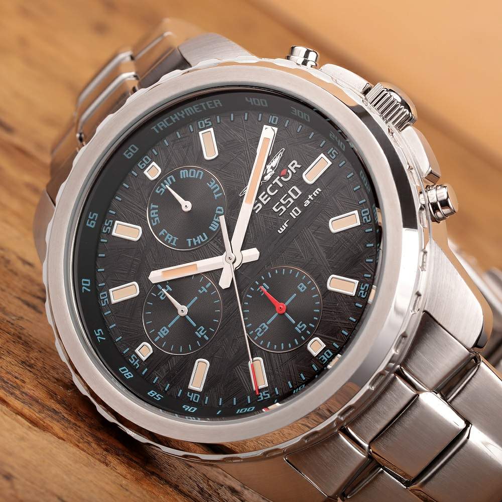 Ceas Barbati Sector 550 Multifunction Bratara Metalica si Cadran Negru Lasardo Gioielli