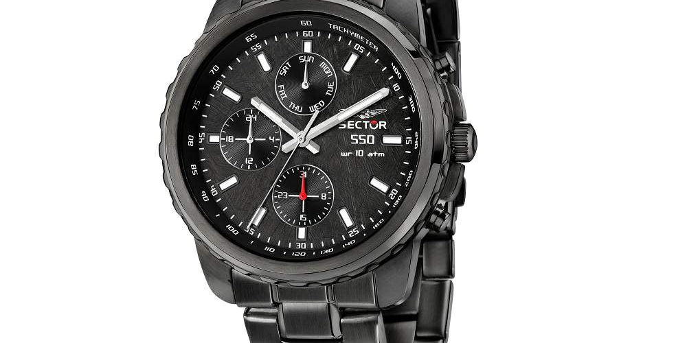 Ceas Barbatesc Sector 550 Multifunction Curea Metalica Neagra si Cadran Negru Ceas Lasardo Gioielli