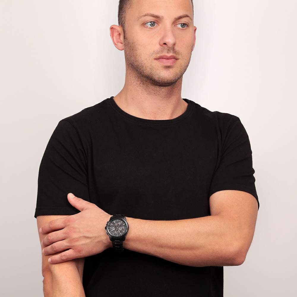 Ceas Barbatesc Sector 550 Multifunction Curea Metalica Neagra si Cadran Negru Ceas Lasardo Gioielli