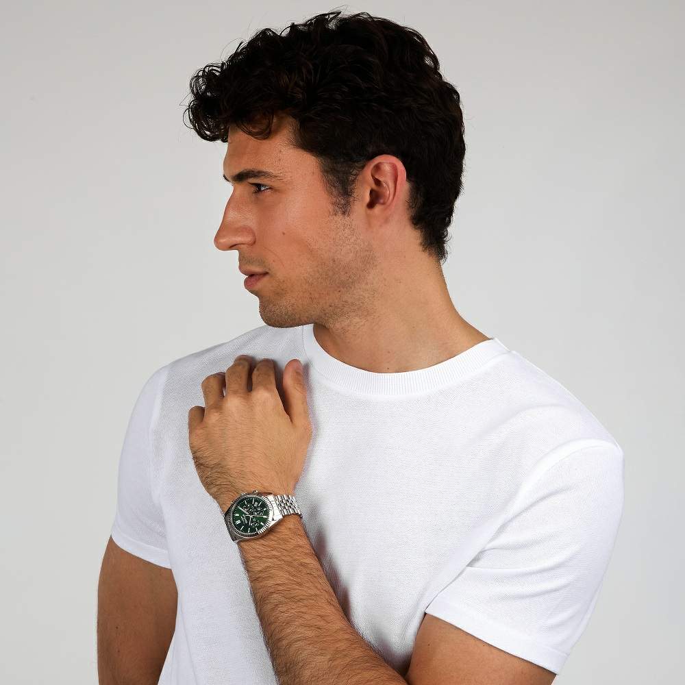 Ceas Barbati Sector 240 Cronograph Curea Metalica Argintie si Cadran Verde Ceas Lasardo Gioielli