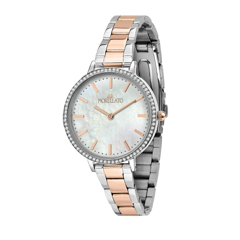 Ceas de dama Morellato 1930, quartz japonez VJ20, bratara bicolor argintiu si rose gold, cadran sidef 32 mm cu indexuri rose gold
