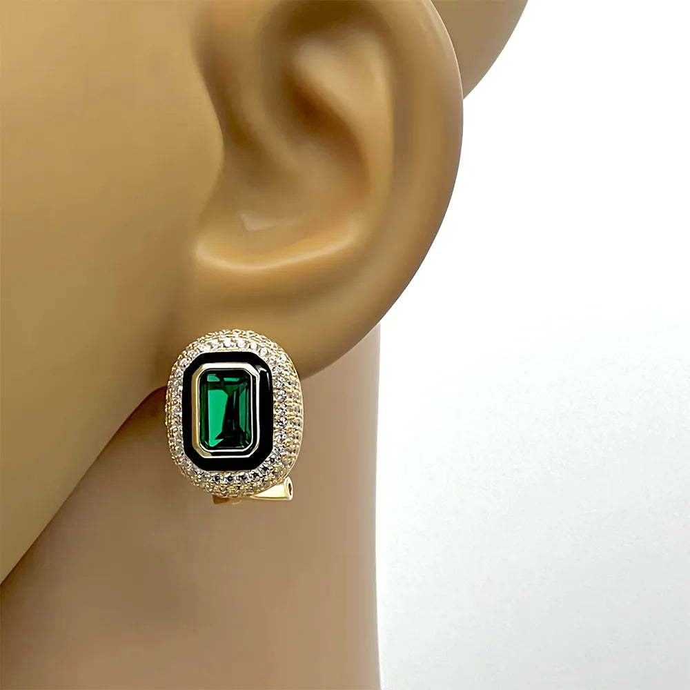 cercei argint aurii diamante smarald