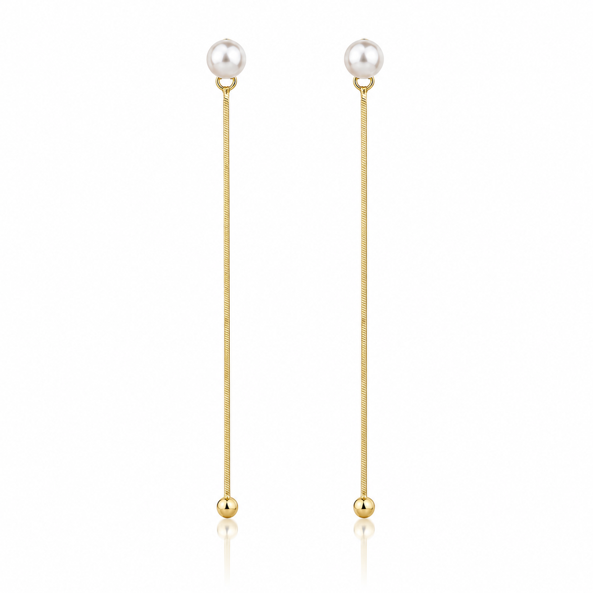 Cercei dama din argint 925 rodiat auriu cu perle de cultura albe 6 mm, lungime 7 cm