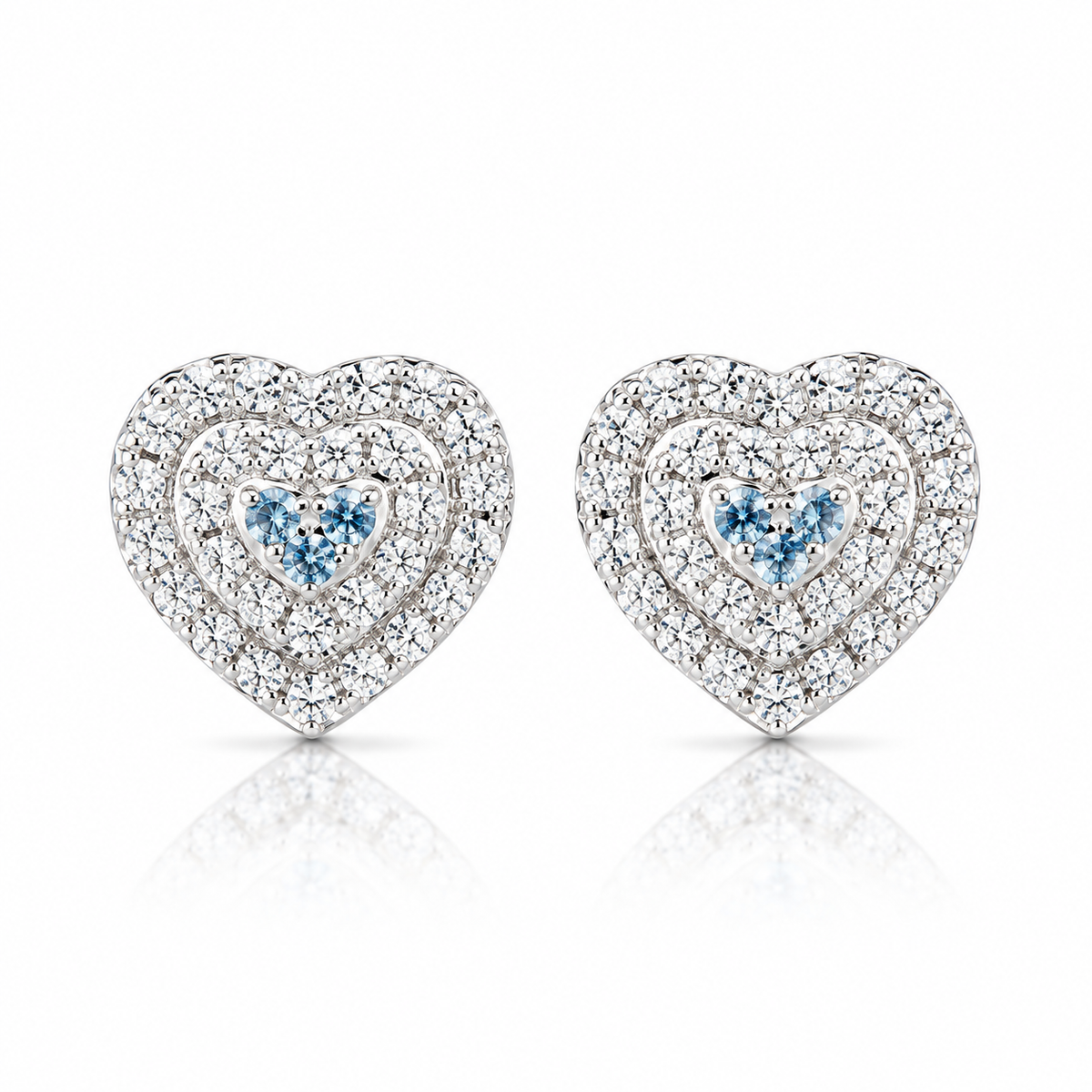 Cercei dama din argint 925 rodiat inima cu Diamante CZ albe claritate AAAAA si Topaz albastru