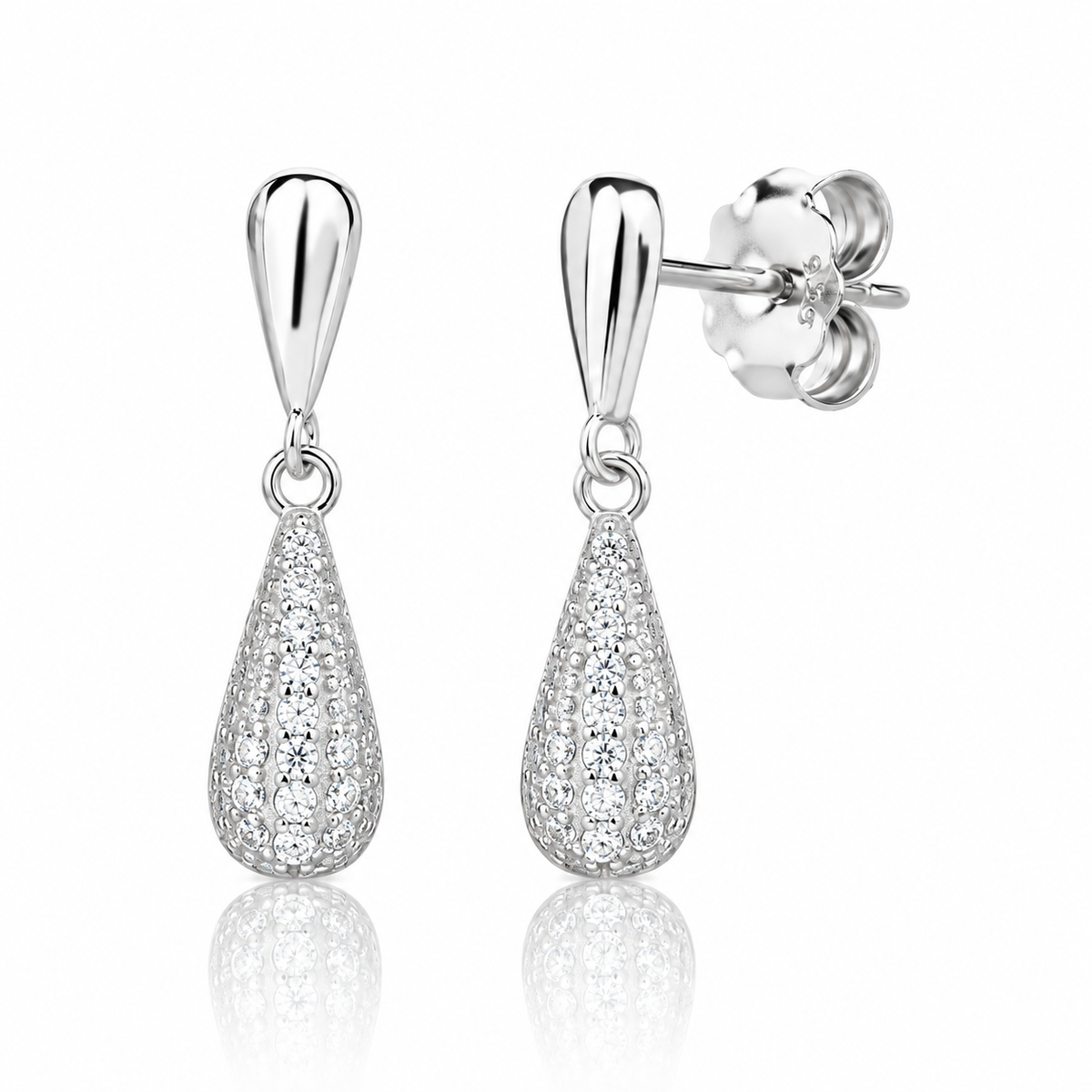 Cercei dama din argint 925 rodiat cu diamante CZ albe claritate AAAAA montate micropave, 17.4 mm