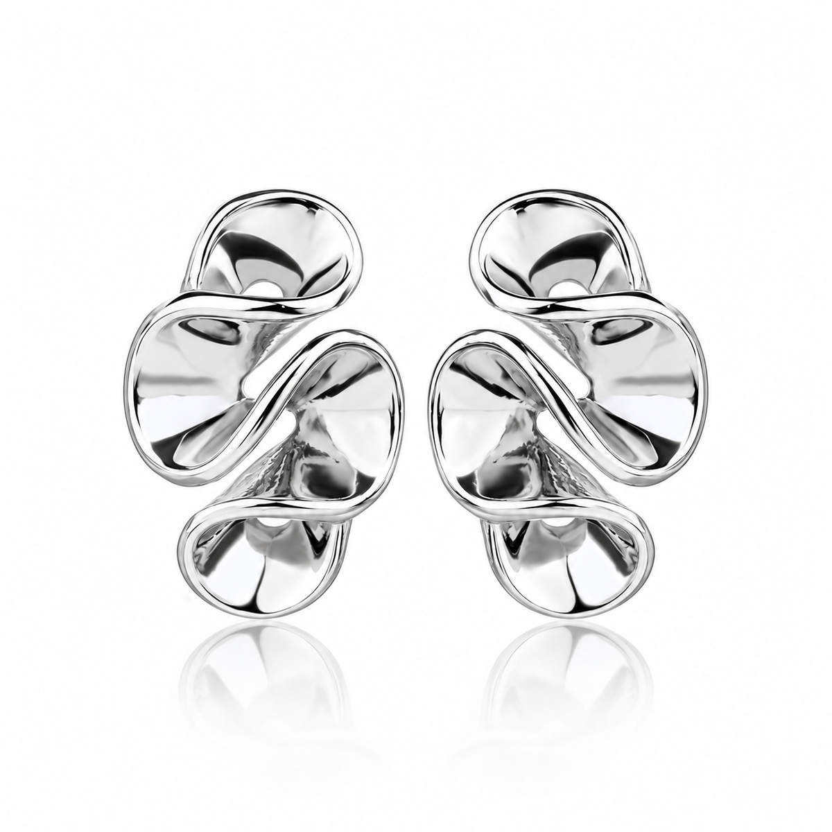 Cercei dama din argint 925 rodiat model panglica rasucita 11 x 16 mm vedere frontala