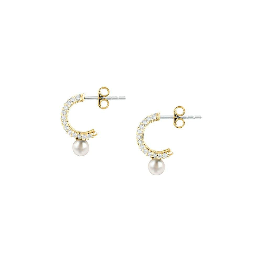 Cercei Morellato SXU53 din argint 925 rodiat auriu cu perla de cultura 0,5 cm si diamante CZ albe inchidere cu surub vedere laterala