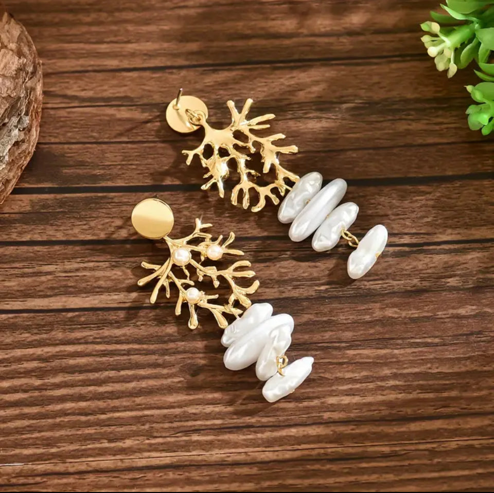 Cercei Aurii "Golden Coral" cu Perle