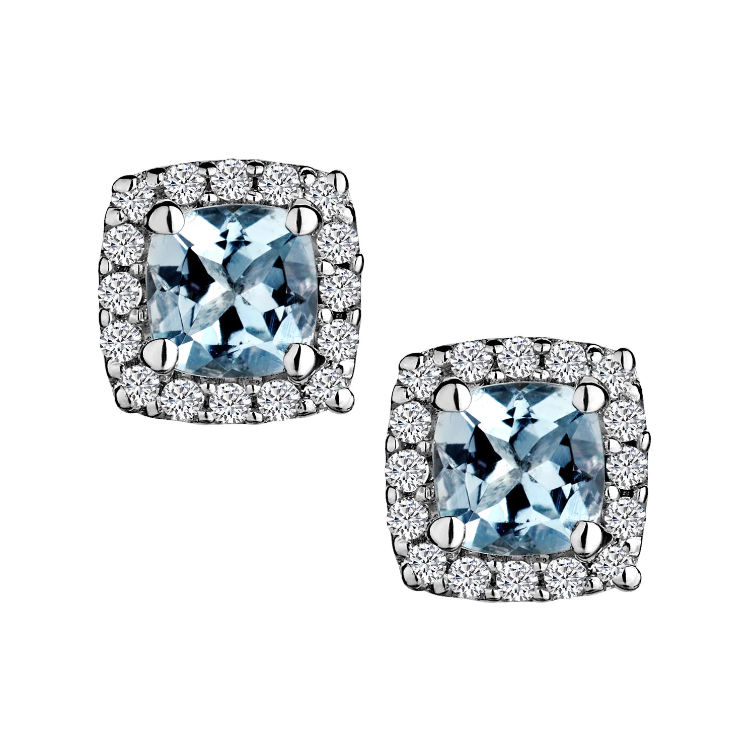 Cercei din argint 926 cu acvamarin cz asscher cut si halo de diamante cz albe round cut