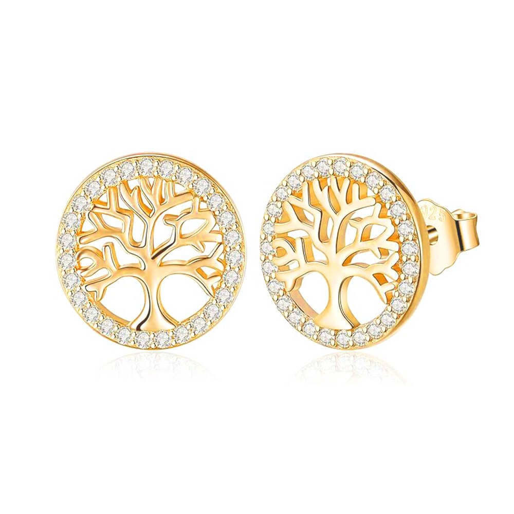 Cercei din Argint 925 Rodiat Auriu cu Pomul Vietii