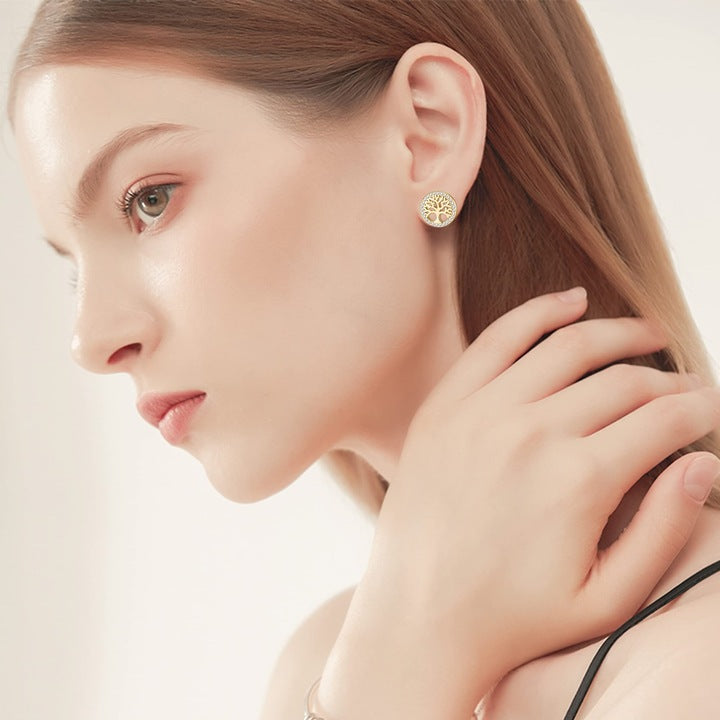 Cercei din Argint 925 Rodiat Auriu cu Pomul Vietii la ureche