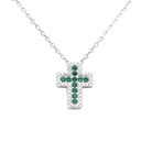 Colier din argint 925 rodiat cu pandantiv cruce cu smaralde si diamante cz