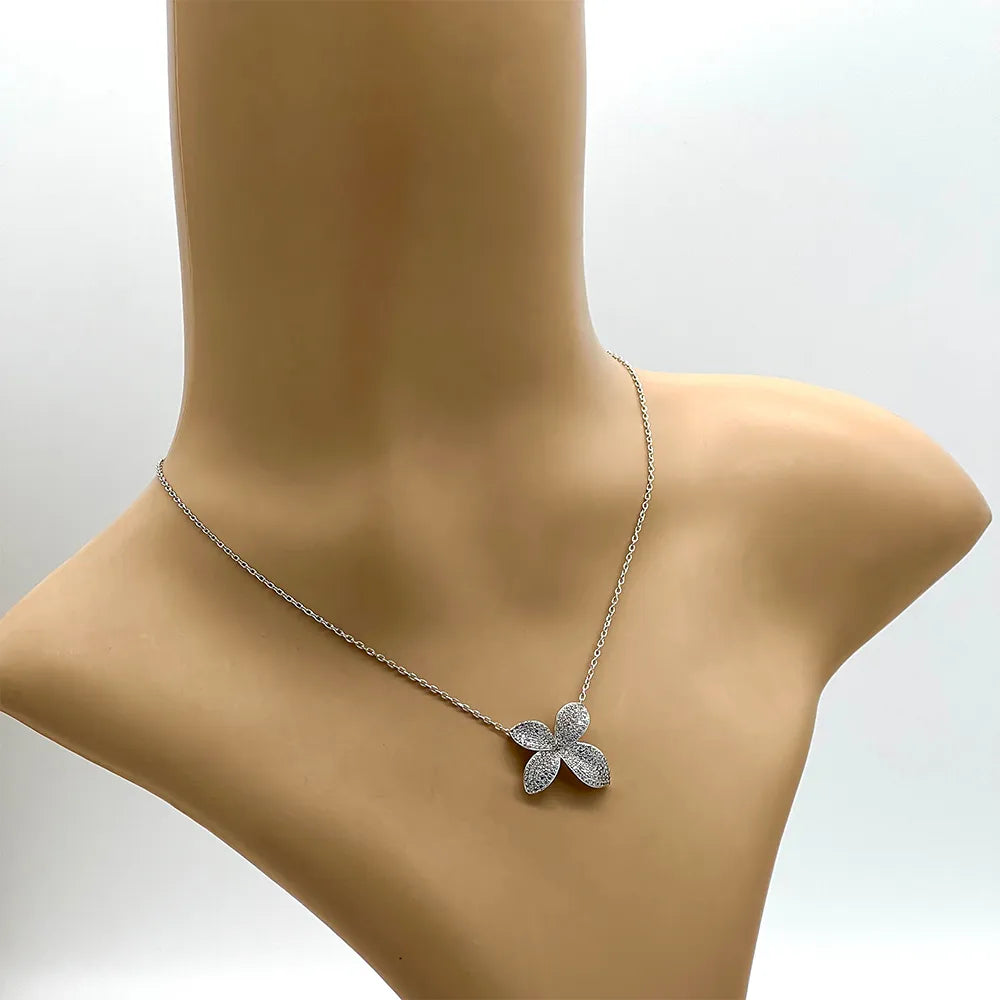 colier argint floare diamante cz
