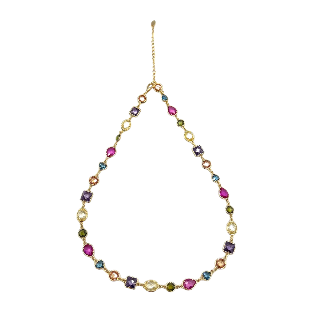 colier din argint auriu cu pietre in forme diferite ametist, peridot, spinel si topaz