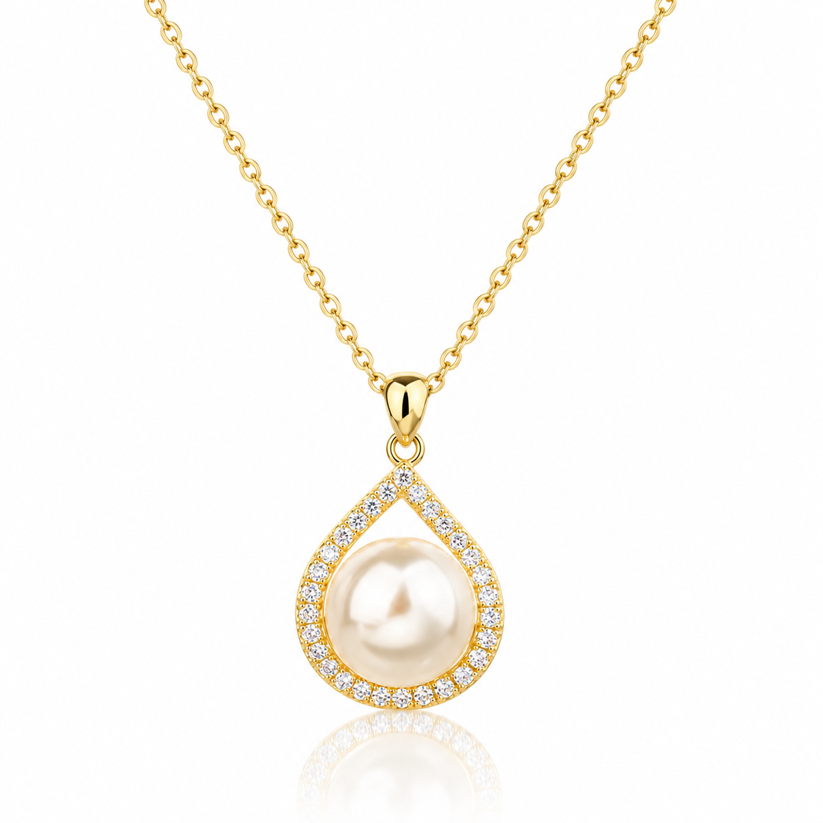 Colier dama din argint 925 rodiat auriu cu perla de cultura 8 mm si diamante CZ albe claritate AAAAA
