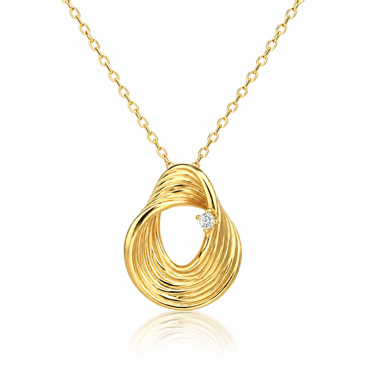 Colier dama din argint 925 rodiat auriu cu diamant CZ alb claritate AAAAA si pandantiv oval sculptural