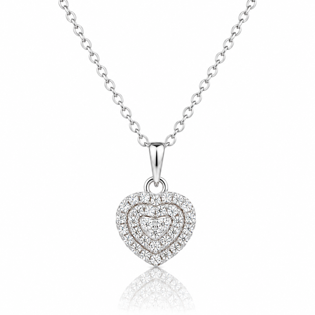 Colier dama argint 925 rodiat cu inimi concentrice si diamante CZ albe claritate AAAAA montate micropave