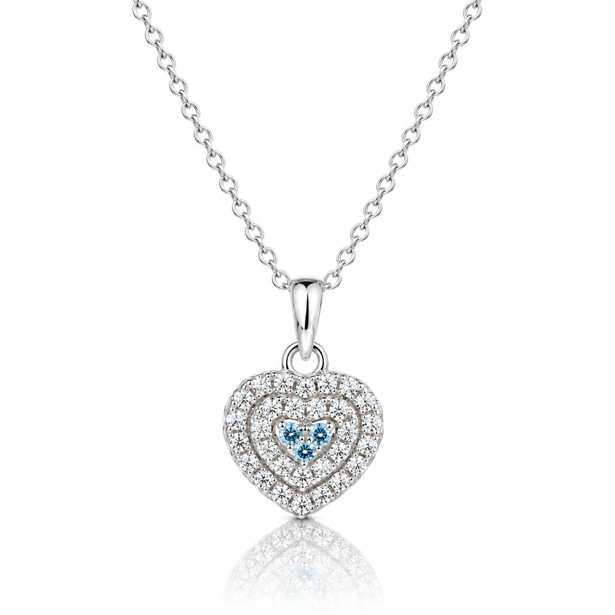 Colier dama din argint 925 rodiat cu pandantiv inima, Diamante CZ albe claritate AAAAA si Topaz albastru