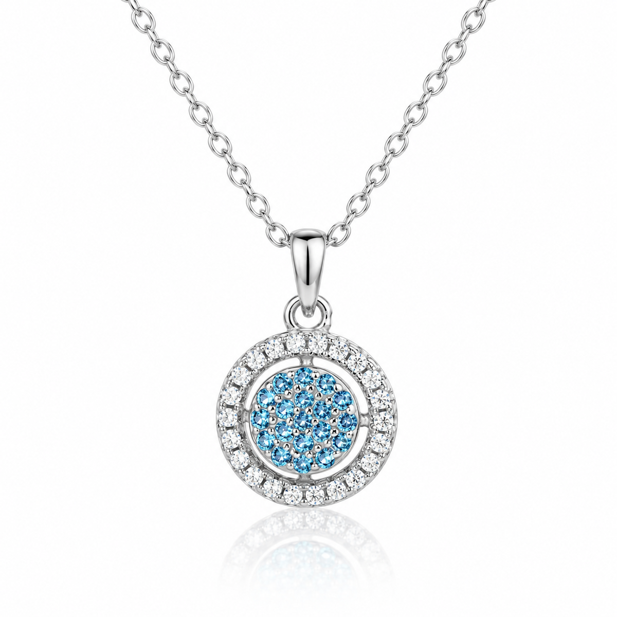 Colier dama din argint 925 rodiat cu Diamante CZ albe claritate AAAAA si Topaz albastru