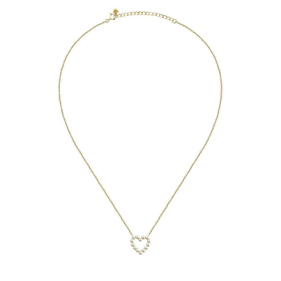 imagine ansamblu colier La petite story din argint odiat auriu cu pandantiv inima in perle de cultura