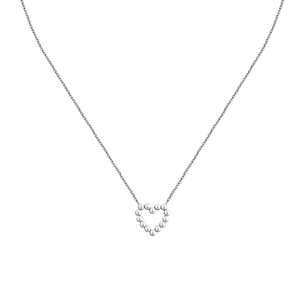 colier La petite story din argint rodiat cu pandantiv inima in perle de cultura