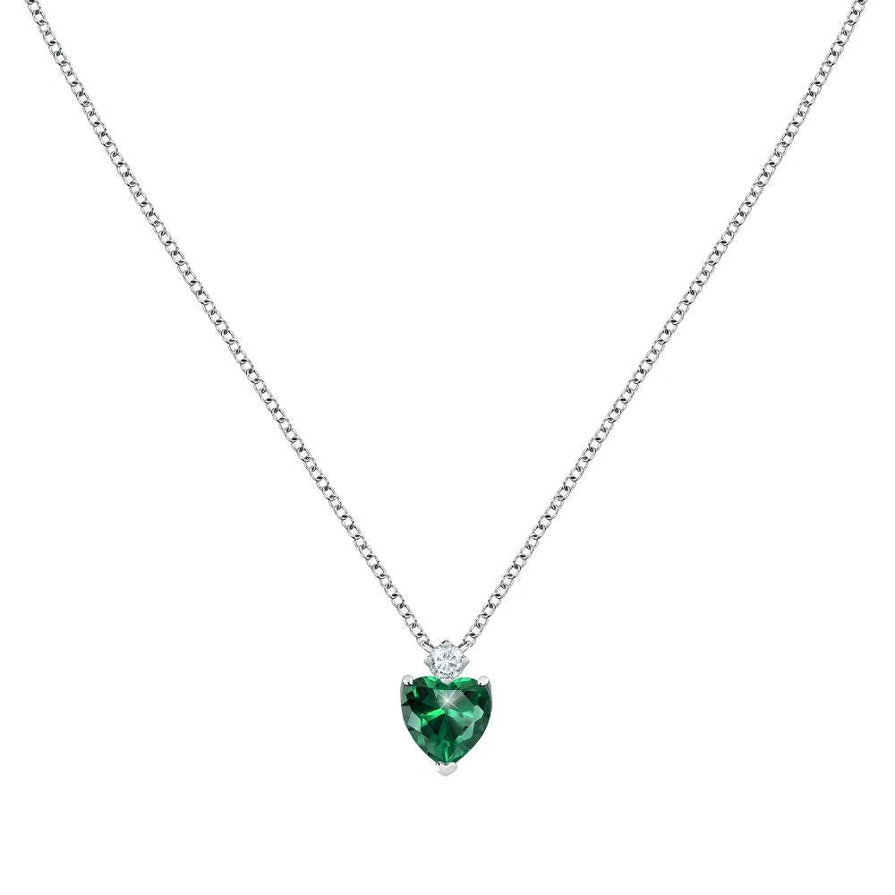 colier argint cu inima smarald si diamant cz morellato