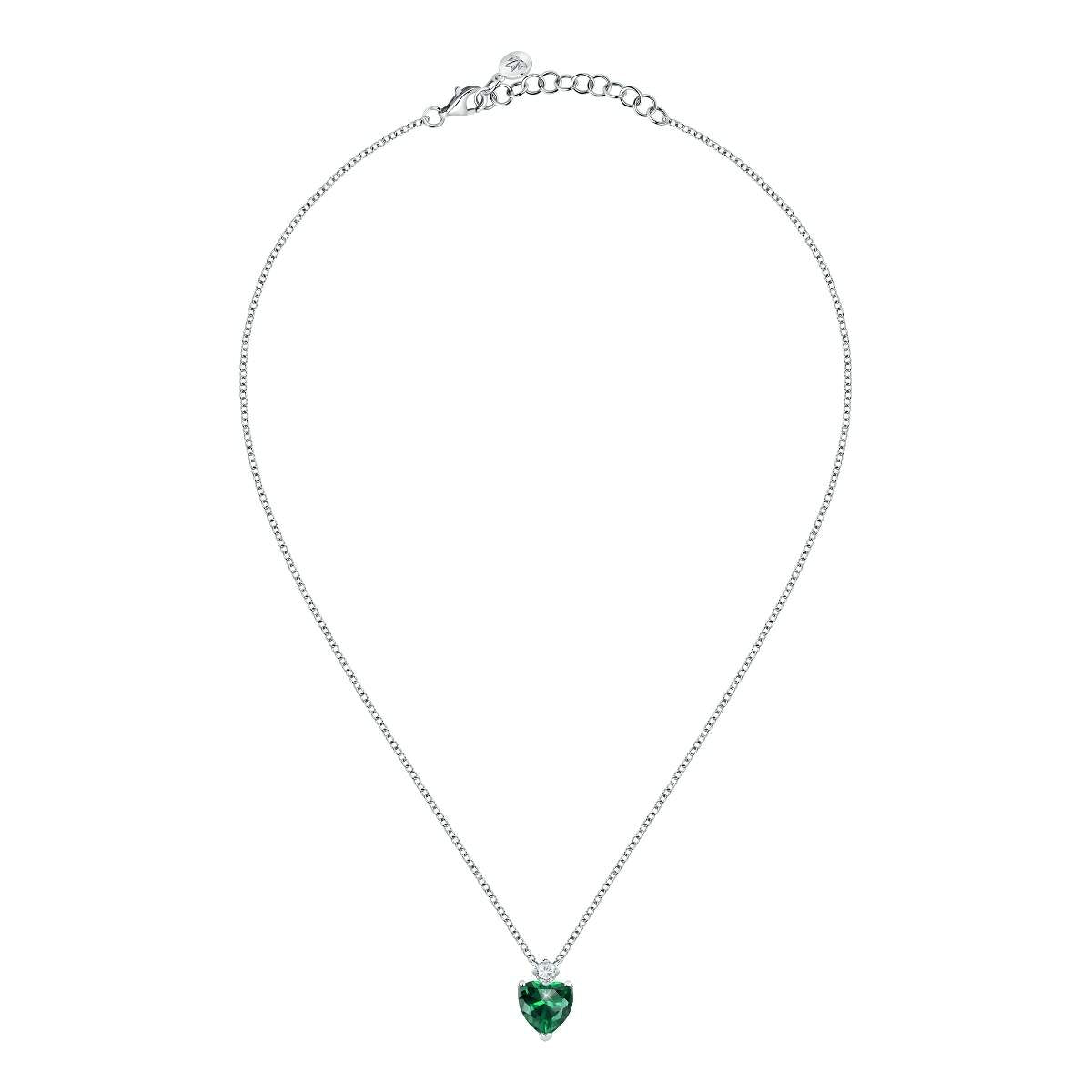 colier argint cu inima smarald si diamant cz morellato