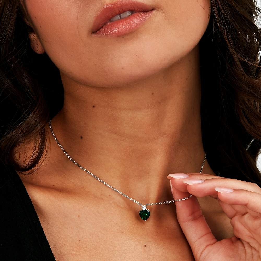 colier argint cu inima smarald si diamant cz morellato