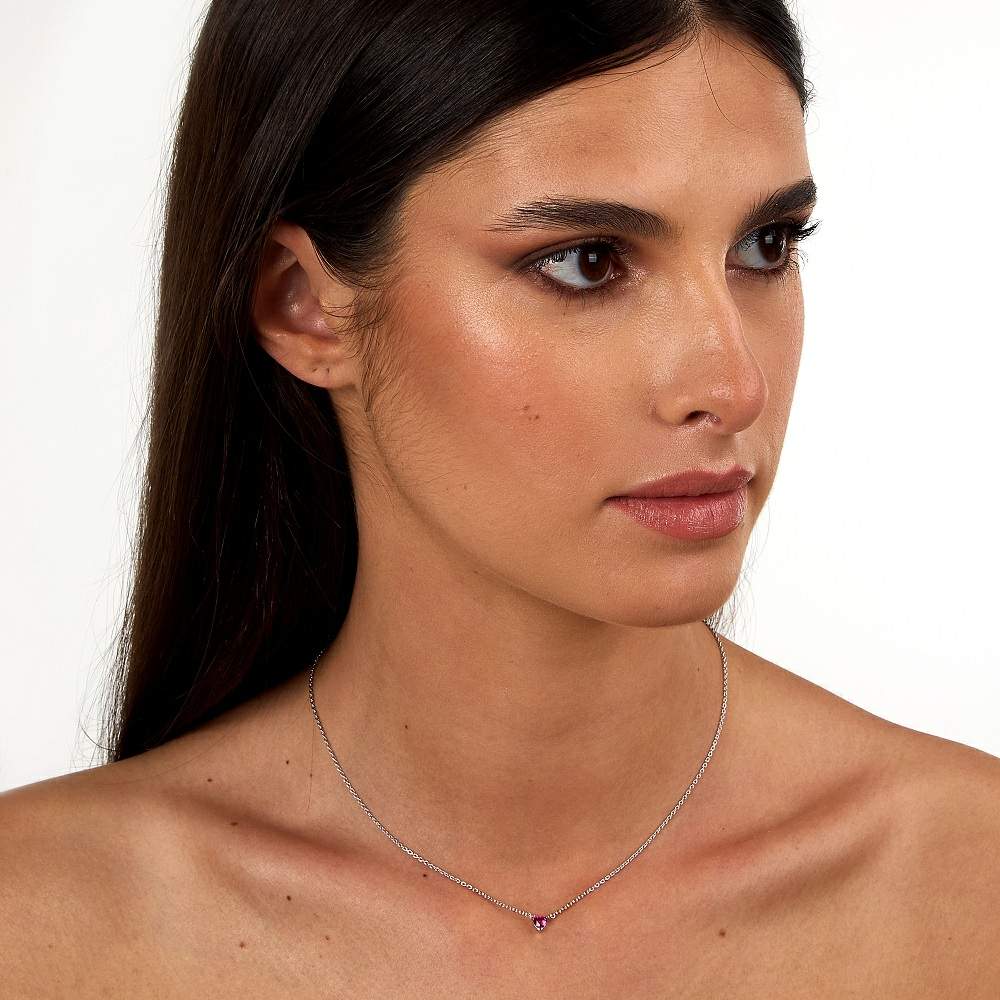 colier din argint 925 rodiat cu inima rosie rubin cz brand La petite story la gat
