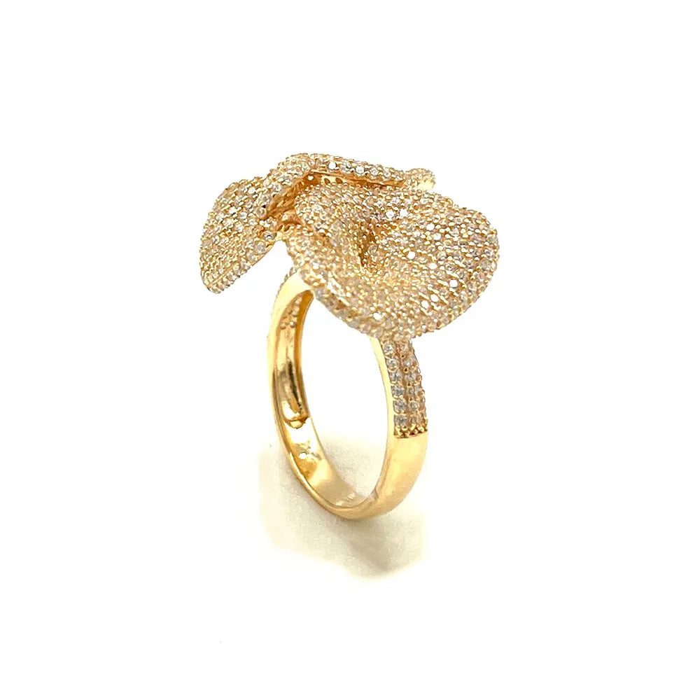 inel argint auriu cu floare diamante cz micropave