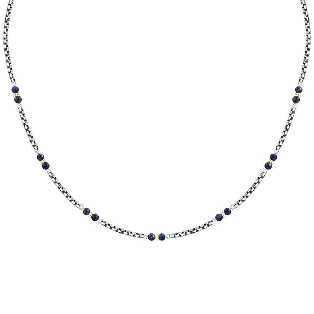 Lant barbati Morellato Terra din otel inoxidabil 316L cu lapis lazuli bleumarin