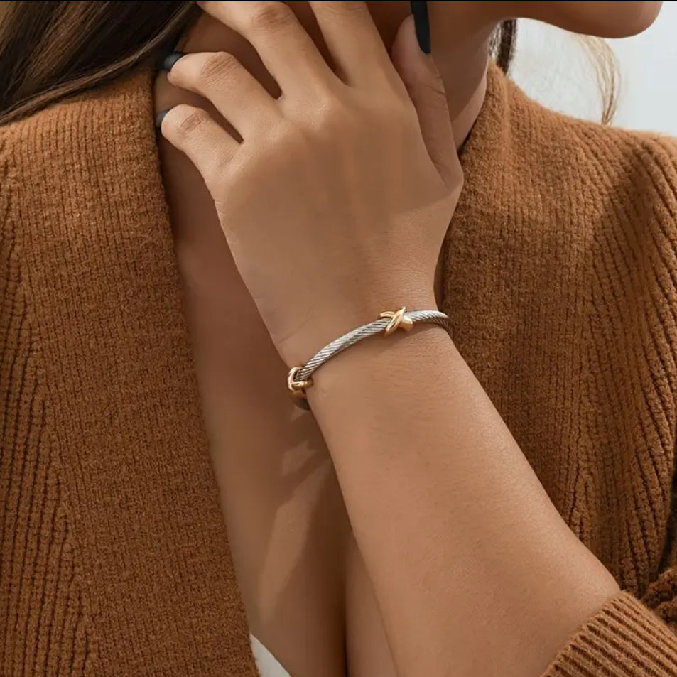 Bratara rigidă din titan cu detalii aurii Cable Flex X Bratara Lasardo Gioielli